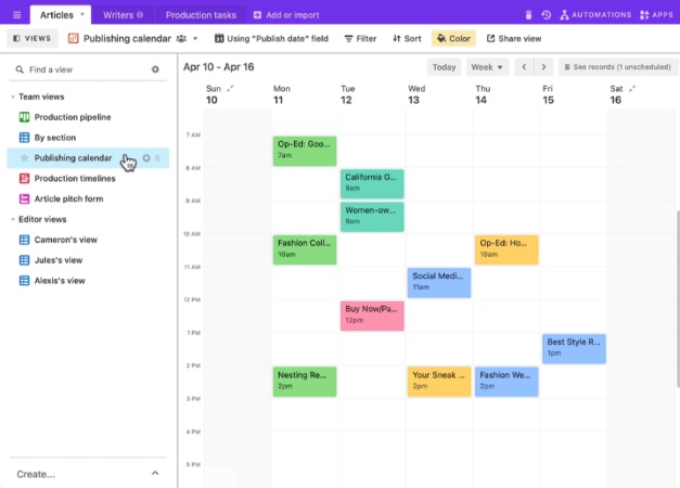 Calendrier dans Airtable