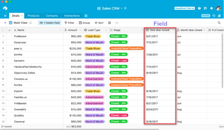 Fields dans Airtable