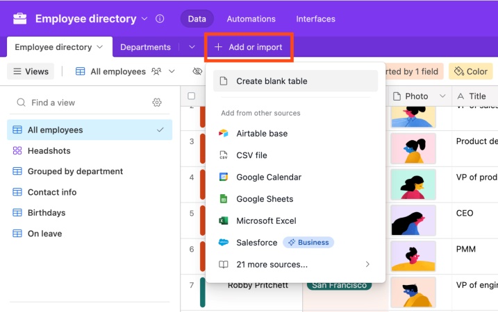 import dans Airtable