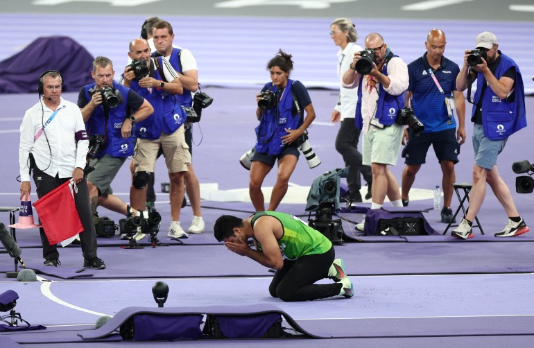 Javelin thrower after winning event.