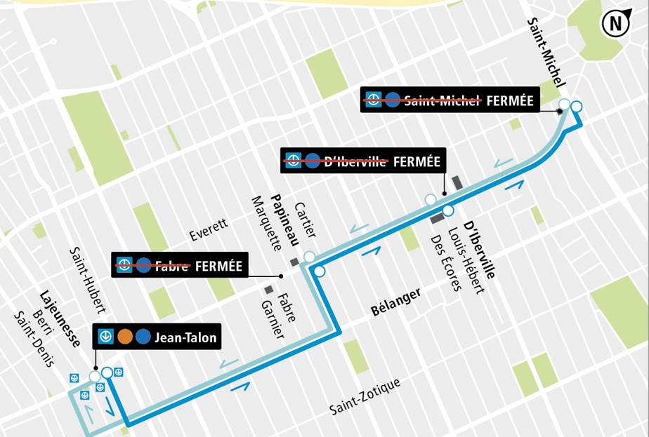 Le tracé des navettes entre Jean-Talon et Saint-Michel