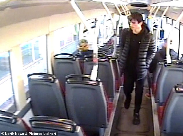 Footage shows the killer on a bus to Hexham on the day of the attack. He was so consumed with jealousy that he stabbed her to death when he saw her walking in town with another boy