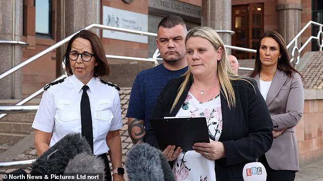 Holly's mother, Micala Trussler, speaks to the media outside Newcastle Crown Court