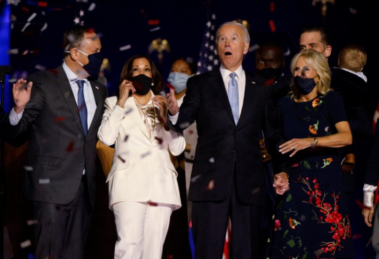 Biden et Harris lors de leur rassemblement électoral en 2020