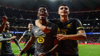 Lille célèbre son deuxième but lors du match de Ligue des champions contre l’Atletico Madrid.