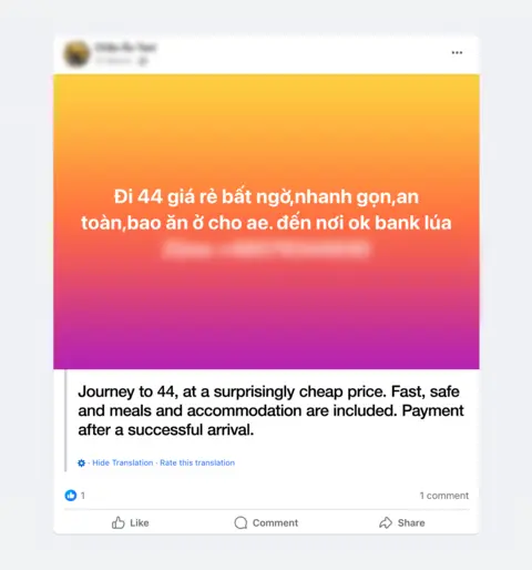 Annonce de services de passeurs sur Facebook