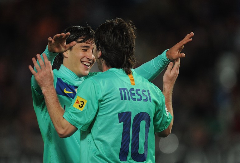 Bojan Krkic célèbre avec Lionel Messi