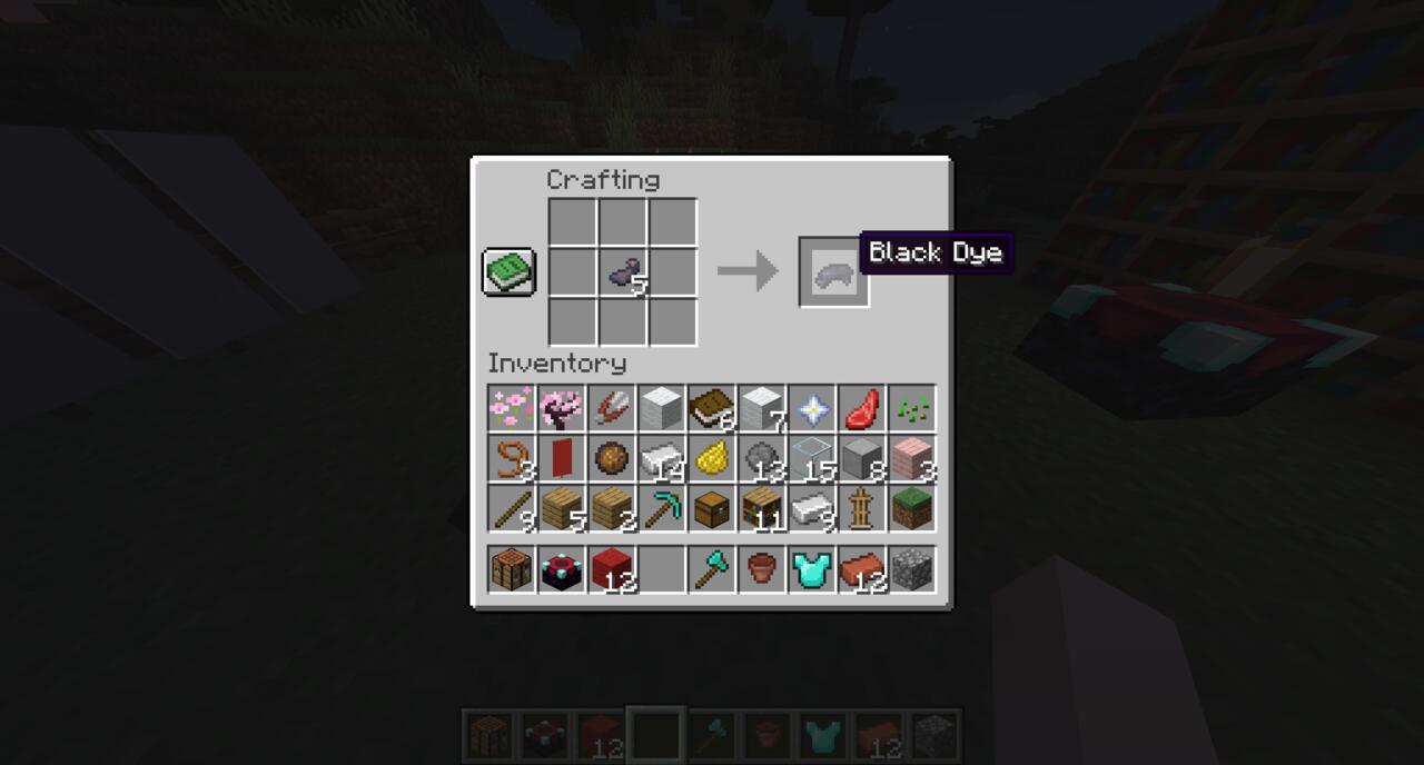 Recette de teinture noire dans Minecraft