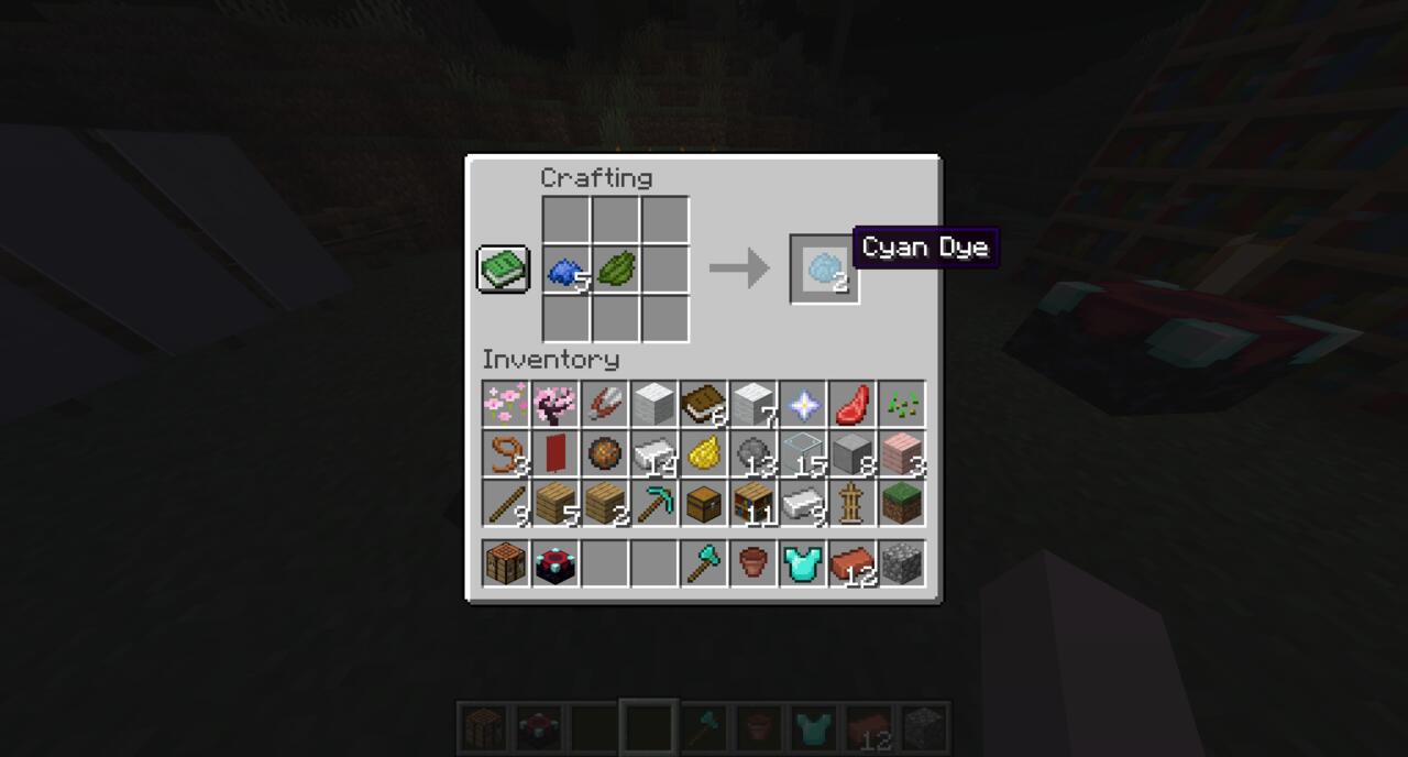 Recette de teinture cyan dans Minecraft