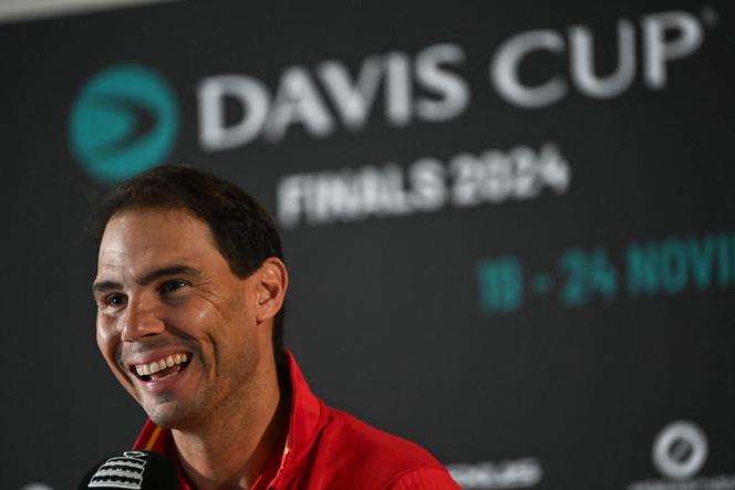 Le tennisman Rafael Nadal, lors de la conférence de presse de l’équipe d’Espagne à Fuengirola, en Andalousie, le 18 novembre 2024, en marge de la phase finale de la Coupe Davis.
