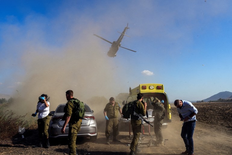 Israeli helicopters transporting an injured person