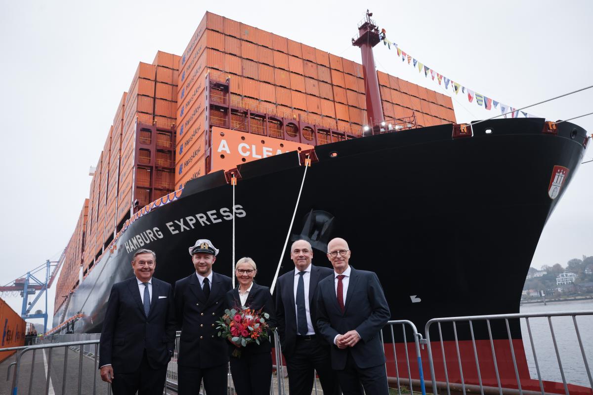 Hapag-Lloyd-Chef Rolf Habben Jansen lors de la cérémonie de baptême du 'Berlin Express' à Hambourg