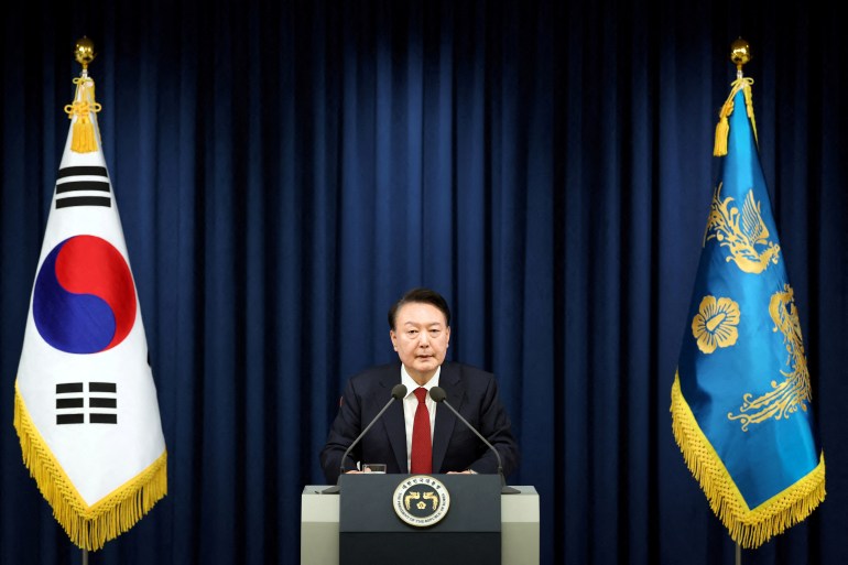 Le président coréen Yoon Suk Yeol annonce la loi martiale à Séoul, Corée du Sud, le 3 décembre 2024.