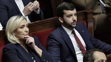 La présidente du Rassemblement national Marine Le Pen et le député Jean-Philippe Tanguy