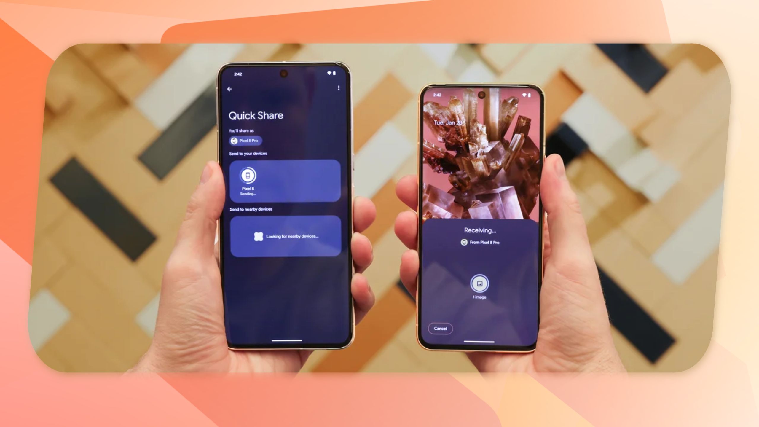 Quick Share en fonctionnement sur deux appareils.