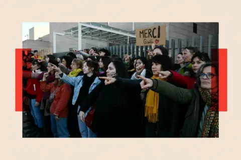 Women gather in support of Gisèle Pelicot outside the courthouse