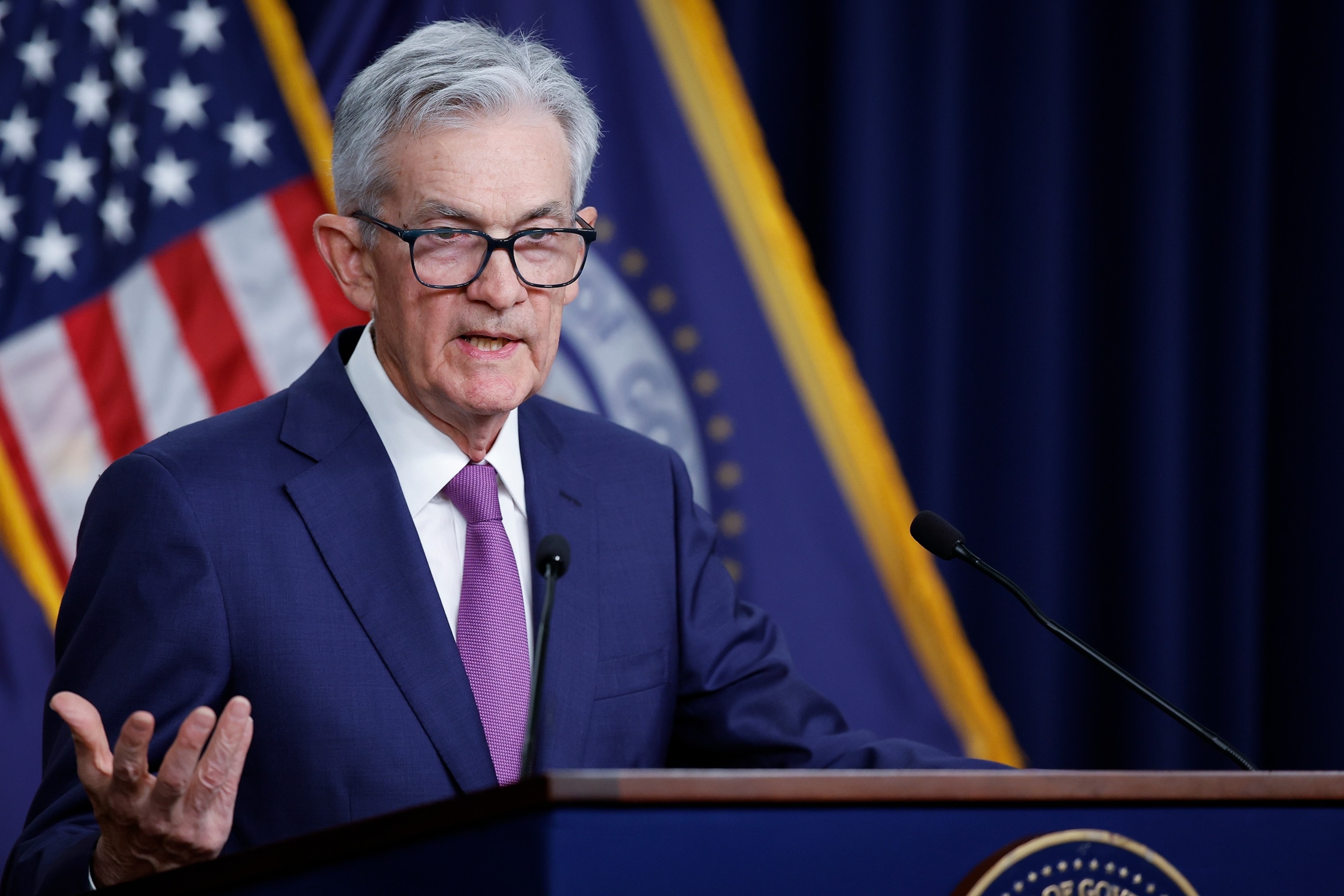 Jerome Powell, président de la Réserve fédérale, lors d'une conférence de presse.