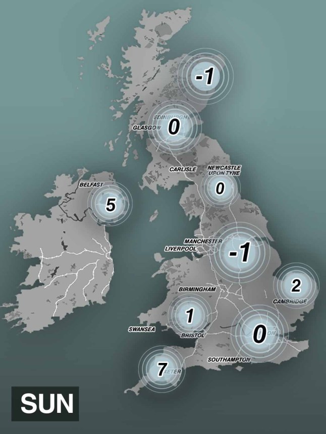 Prévisions de température selon le Met Office.