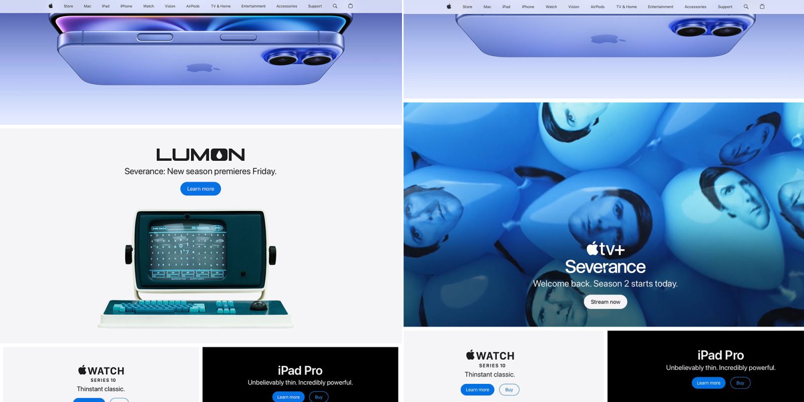Promotions pour Severance sur la page d'accueil d'Apple