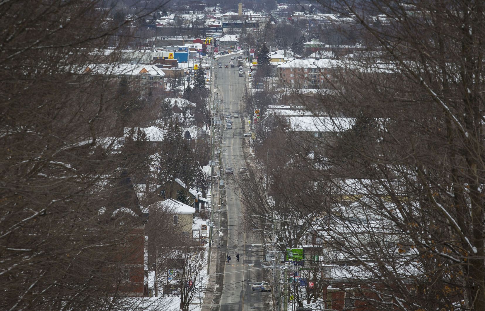 Une vue aérienne du centre-ville de Victoriaville