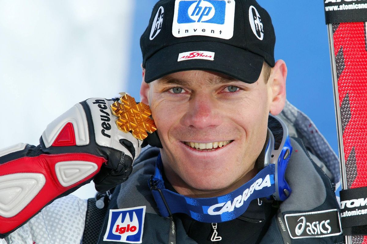 Michael Walchhofer avec sa médaille d'or