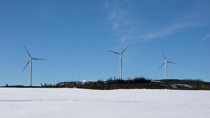 Trois éoliennes.