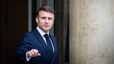 Emmanuel Macron, président de la République, à l'Elysée, à Paris, le 28 janvier 2025. (XOSE BOUZAS / HANS LUCAS / AFP)