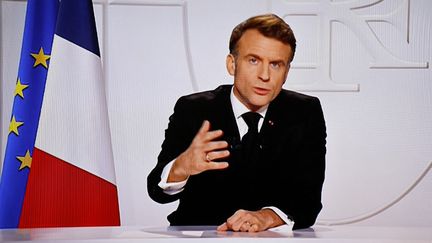 Allocution télévisée d'Emmanuel Macron, le 5 mars 2025. (LUDOVIC MARIN / AFP)