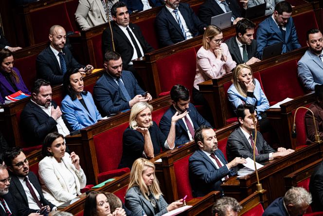 La présidente du groupe Rassemblement national, Marine Le Pen, à l’Assemblée nationale, à Paris, le 1ᵉʳ avril 2025.