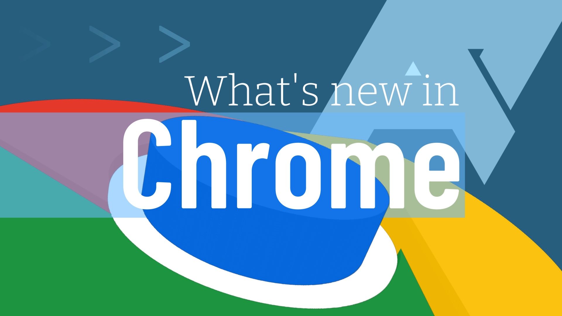 Image de Chrome montrant le logo de manière stylistique avec du texte dessus qui dit 'quelles sont les nouveautés dans Chrome'