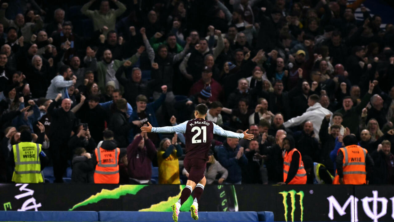 Marco Asensio célébrant un but avec Aston Villa contre Brighton, en Premier League, le 2 avril 2025