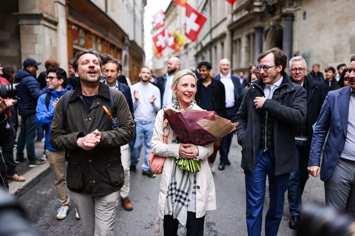 La députée PLR Natacha Buffet-Desfayes arrive à l’Hôtel de Ville dimanche 13 avril 2025.