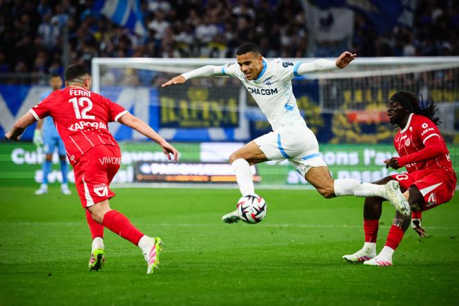 L’attaquant anglais de l’Olympique de Marseille, Mason Greenwood, face à Montpellier, samedi 19 avril, lors de la 30e journée de Ligue 1, au Stade-Vélodrome de Marseille.