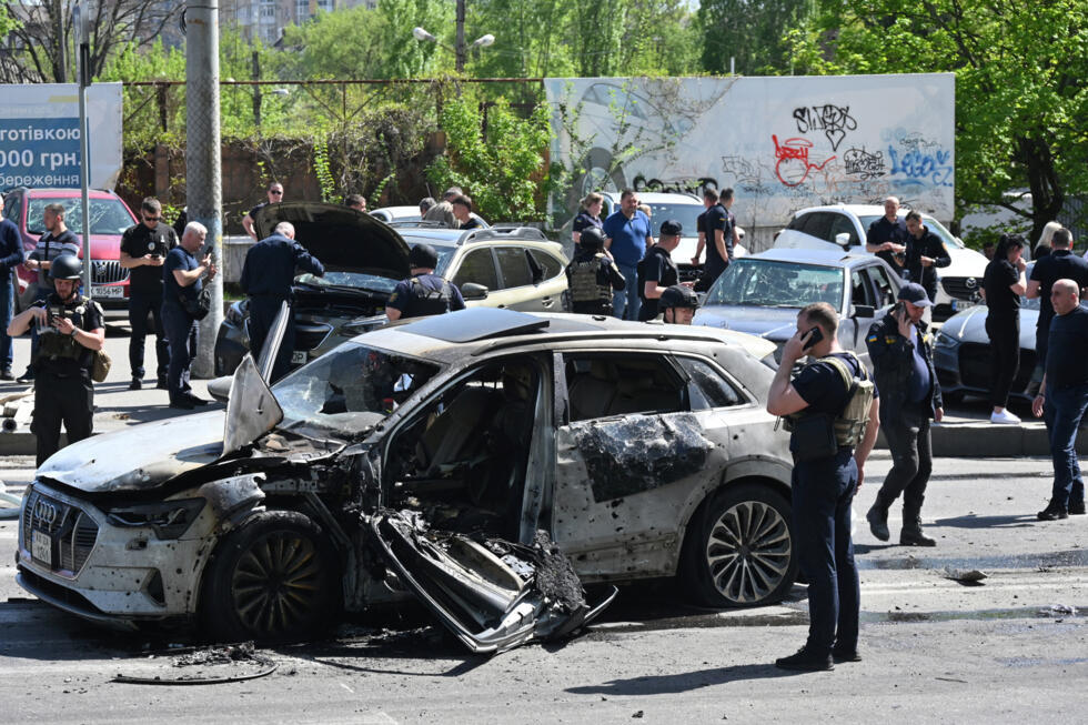 Après une attaque de drones russes à Kharkiv, dans l’est de l’Ukraine, le 22 avril 2025