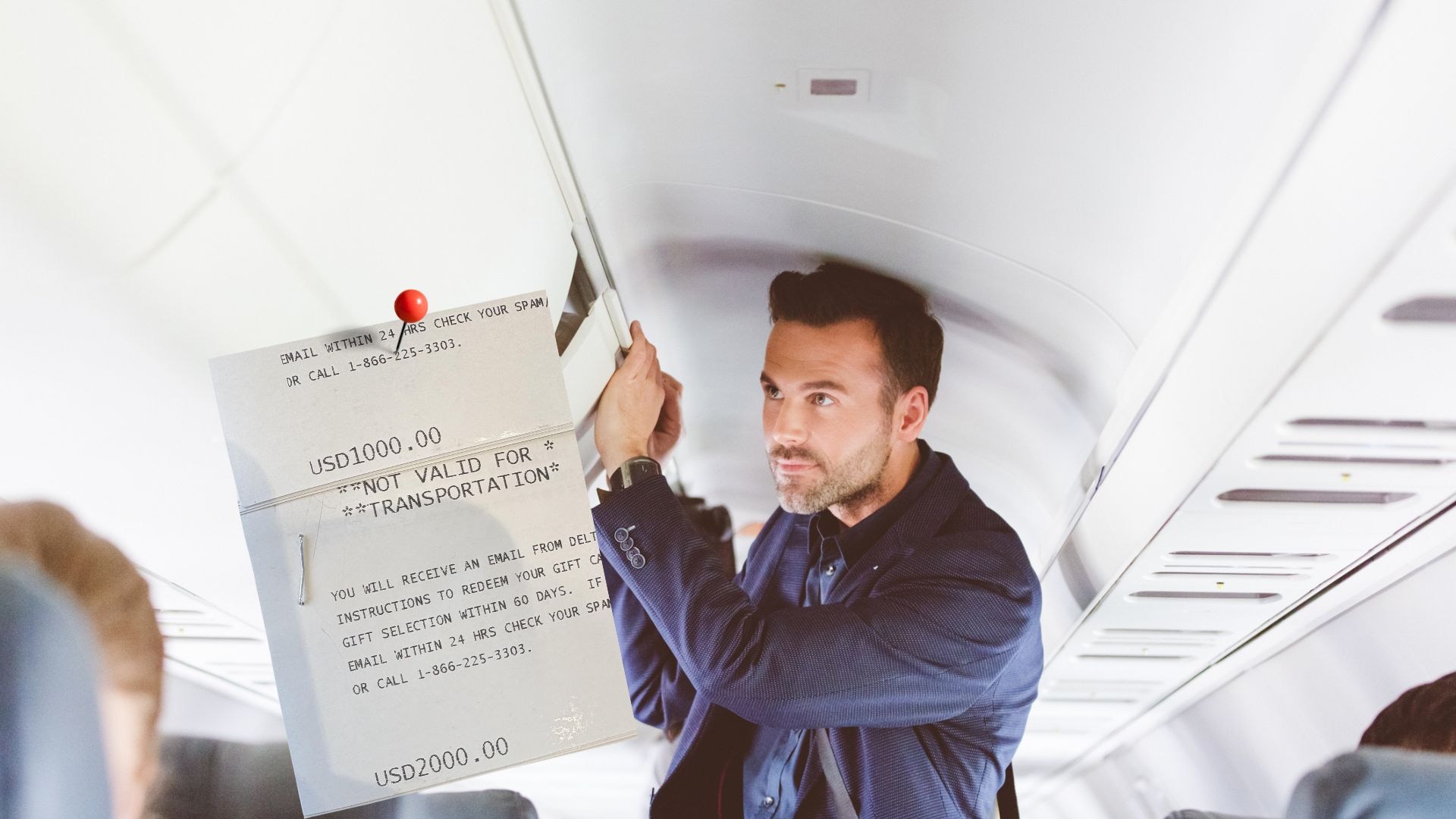 Passager quittant l'avion avec un reçu d'indemnisation de 2 636 euros