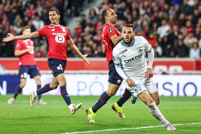 Le Marseillais Amine Gouiri, auteur de l’unique but de Marseille, grâce à une passe d’Adrien Rabiot, au stade Pierre-Mauroy, à Villeneuve-d’Ascq (Nord), le 4 mai 2025.