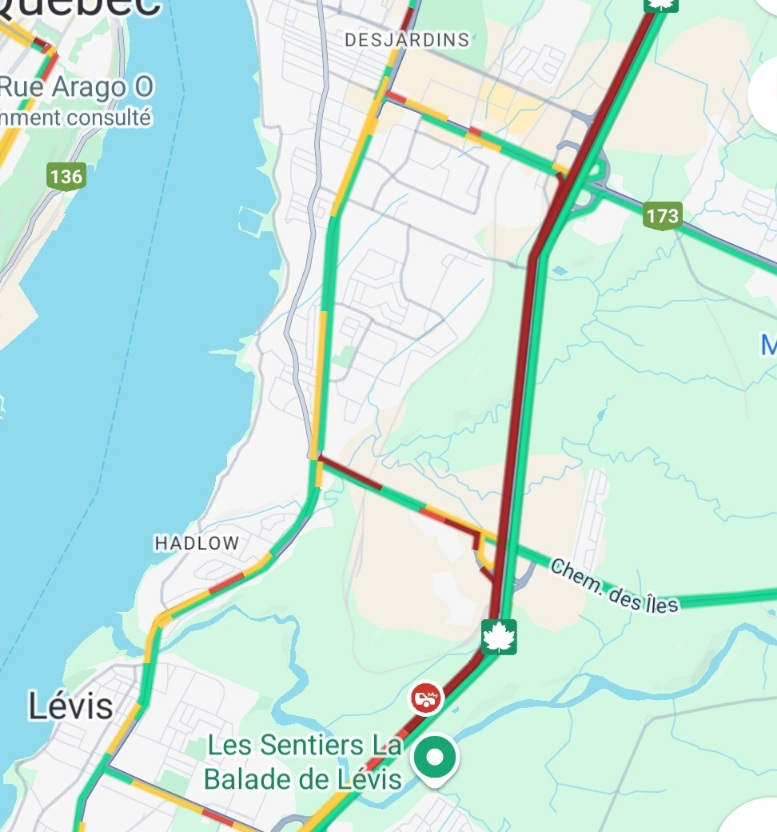 Carte de la collision sur l'autoroute 20 Ouest