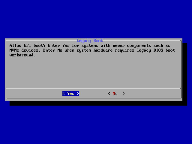 Choix du chargeur de démarrage lors de l'installation de TrueNAS SCALE