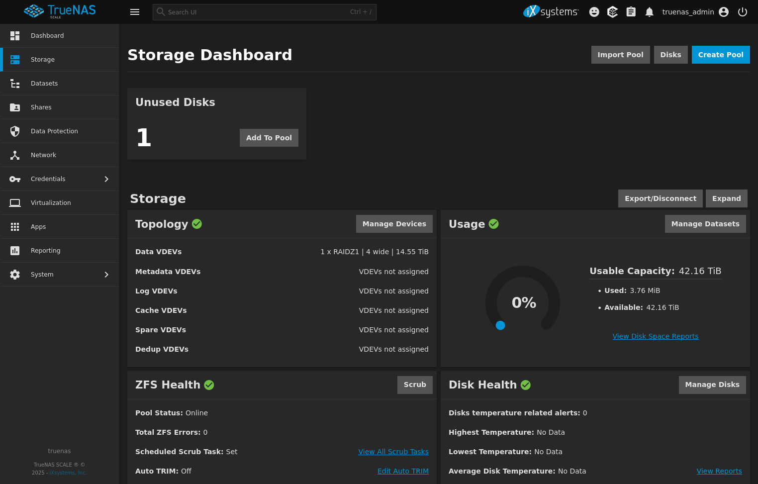 Aperçu d'un espace de stockage dans TrueNAS SCALE