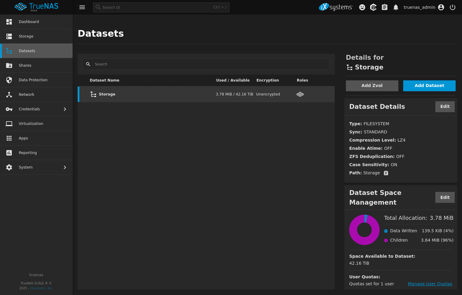 Jeu de données dans TrueNAS SCALE