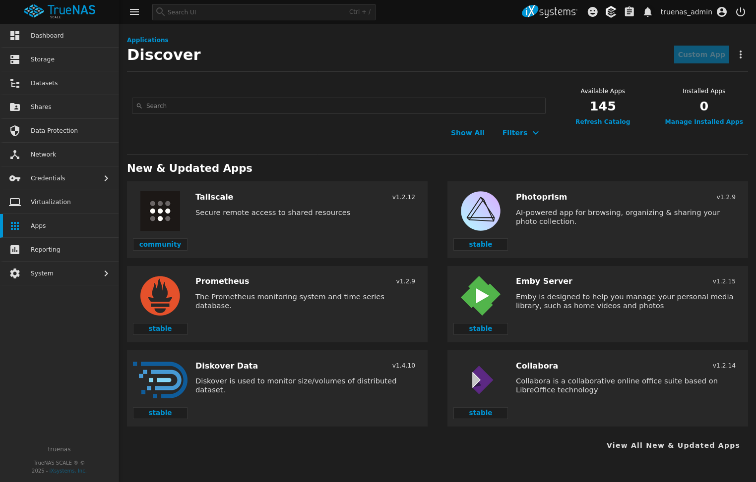 Découverte des applications dans TrueNAS SCALE