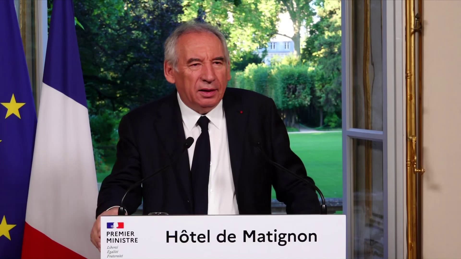François Bayrou lors d'une prise de parole à Matignon
