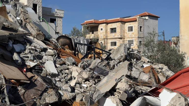 Maison détruite où des résistants s’étaient retranchés dans la ville de Barkan à l’ouest de Jénine