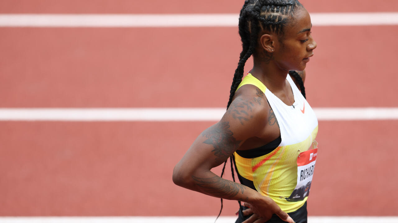 Sha'Carri Richardson après son élimination en demi-finale du 200 m aux sélections américaines, le 3 août 2025 à Eugene (Oregon)