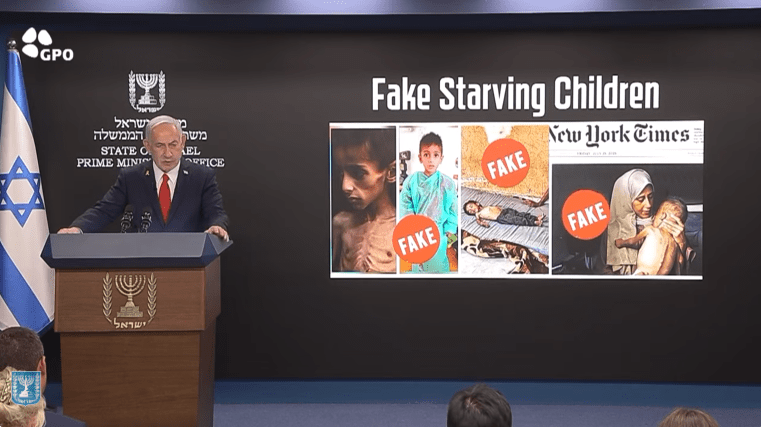 Netanyahou derrière une photo d'Osama Al-Raqab prétendant qu'elle est falsifiée