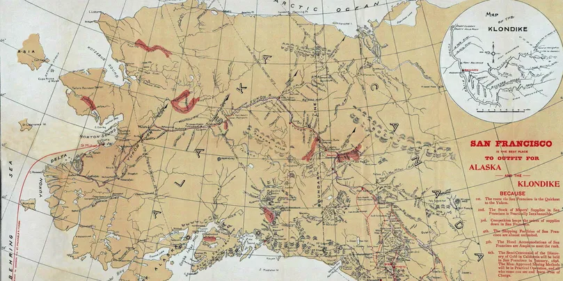 Carte de l'Alaska illustrant le transfert historique entre Russie et États-Unis