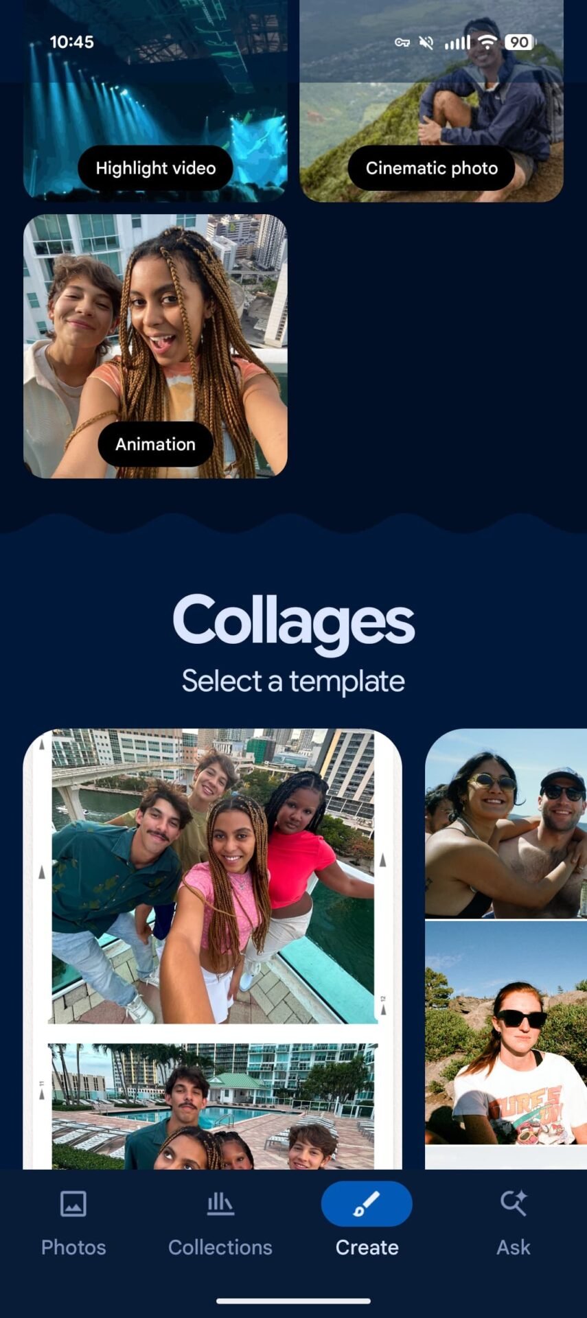 Options de montage dans Google Photos