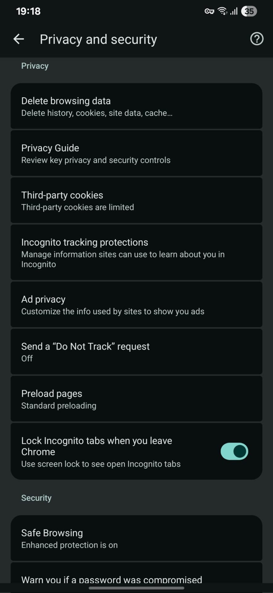 Nouvelle interface paramètres Chrome Android