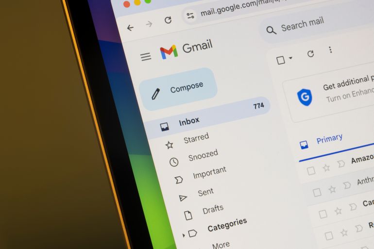 Affichage standard de Gmail dans un navigateur