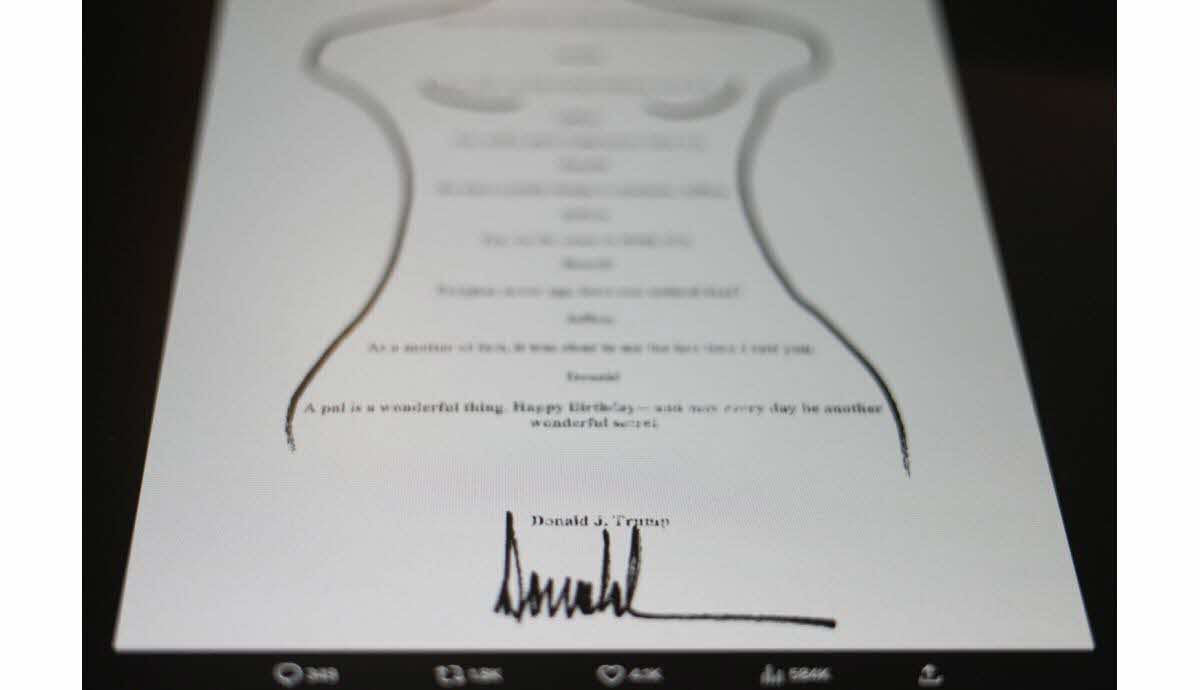 Dessin et signature supposée sur lettre Epstein Trump